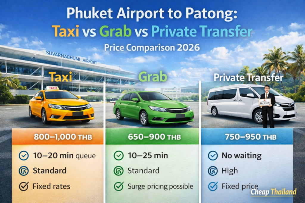 Phuket Airport to Patong: Taxi vs Grab vs Private Transfer (Price Comparison 2026)