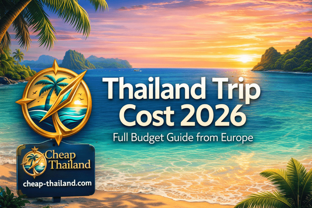 Thailand trip cost from Europe 2026 budget travel guide with beach background