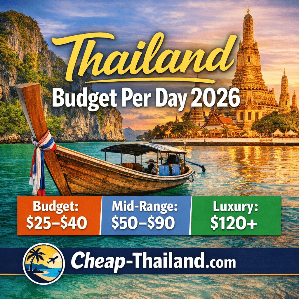 Thailand budget per day 2026 showing daily travel costs for budget, mid-range, and luxury travelers