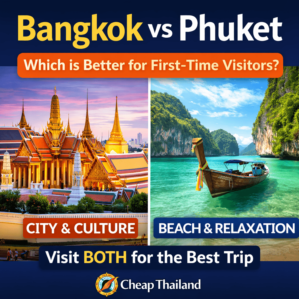 Bangkok vs Phuket comparison for first time visitors Thailand travel guide 2026