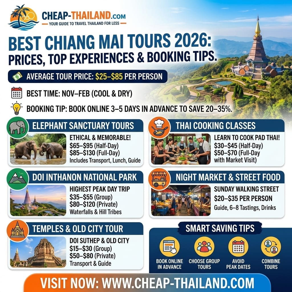 Best tours in Chiang Mai 2026 – elephant sanctuary, cooking class, and temple experiences with prices