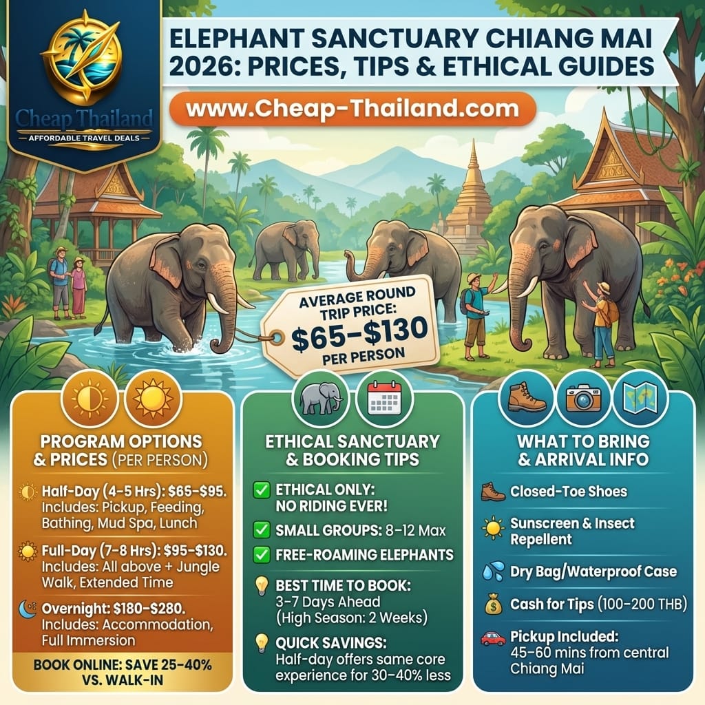 Elephant sanctuary Chiang Mai price 2026 – ethical programs, costs and booking tips for travelers